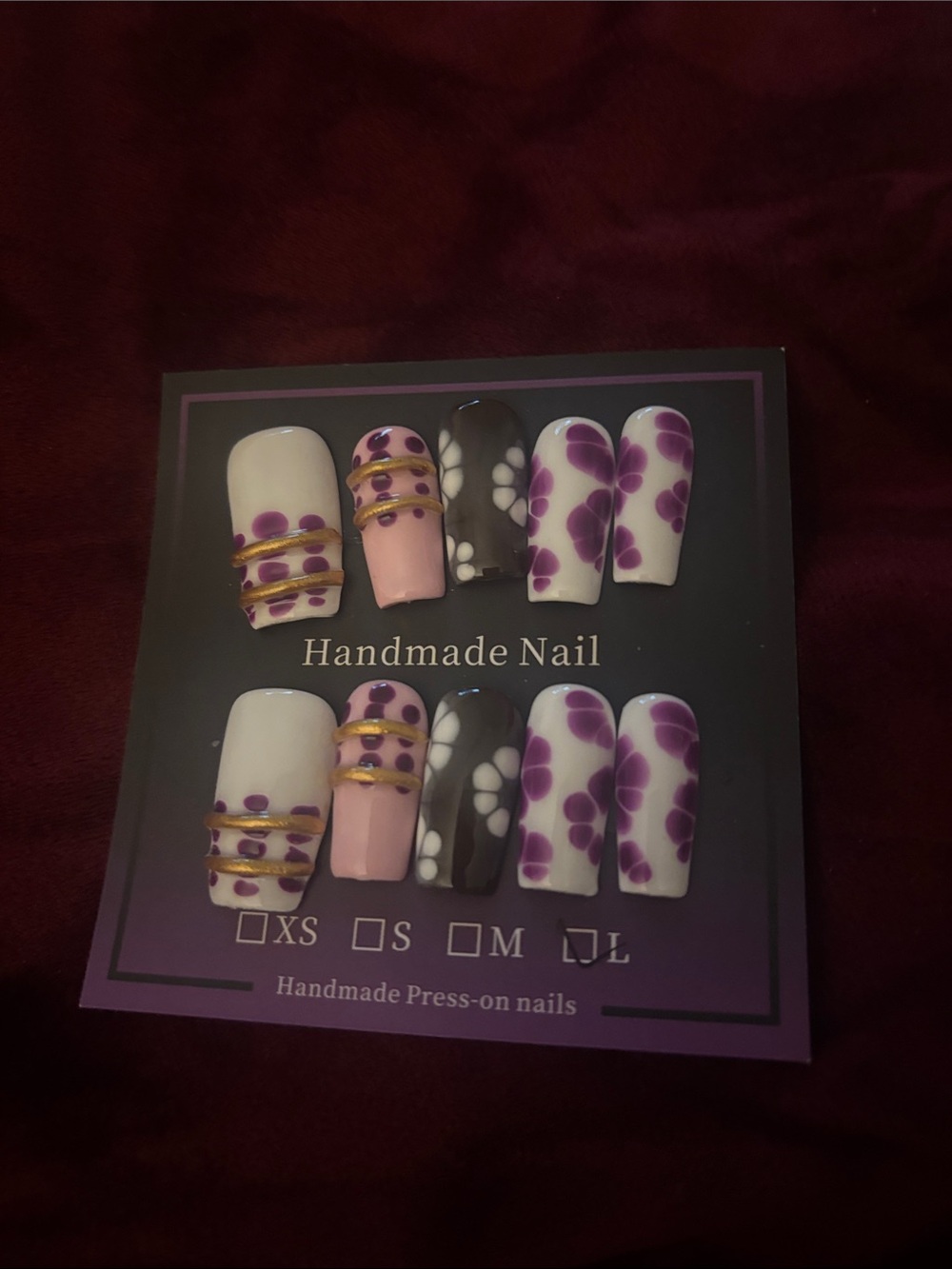 Handmade Purple Floral and Pink Accent Press-On Nails